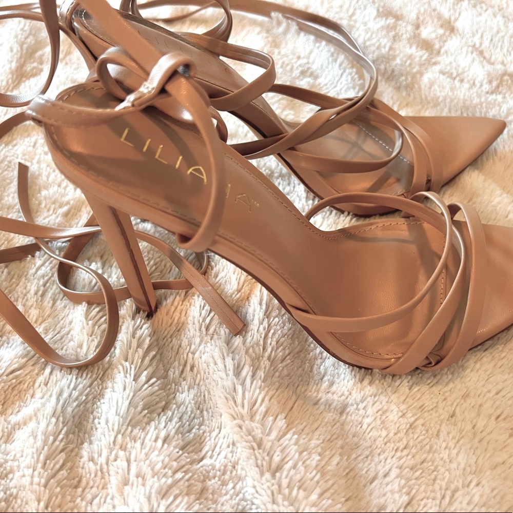 Faux Leather Lace Up Stiletto Heels Tan/Nude